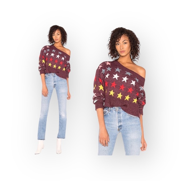 new Wildfox Couture ★ Rainbow Star Elektra Knit Sweater ★ Crushed Berry - Picture 4 of 16